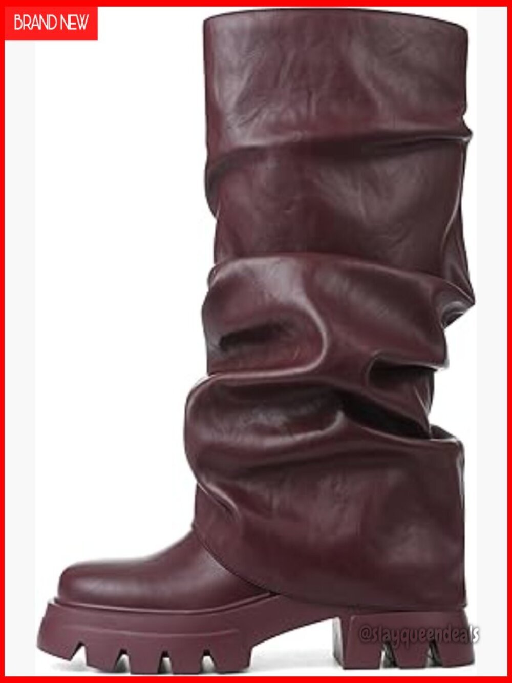 Women's Fold Over Slouchy Boots Wide Calf Platform Chunky Heel Mid Calf